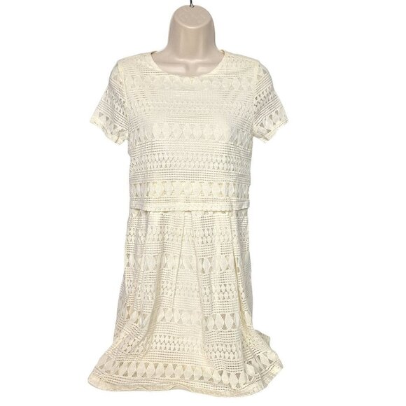 Net Cream Crochet Lace A Line Dress Size 6 - Picture 1 of 5